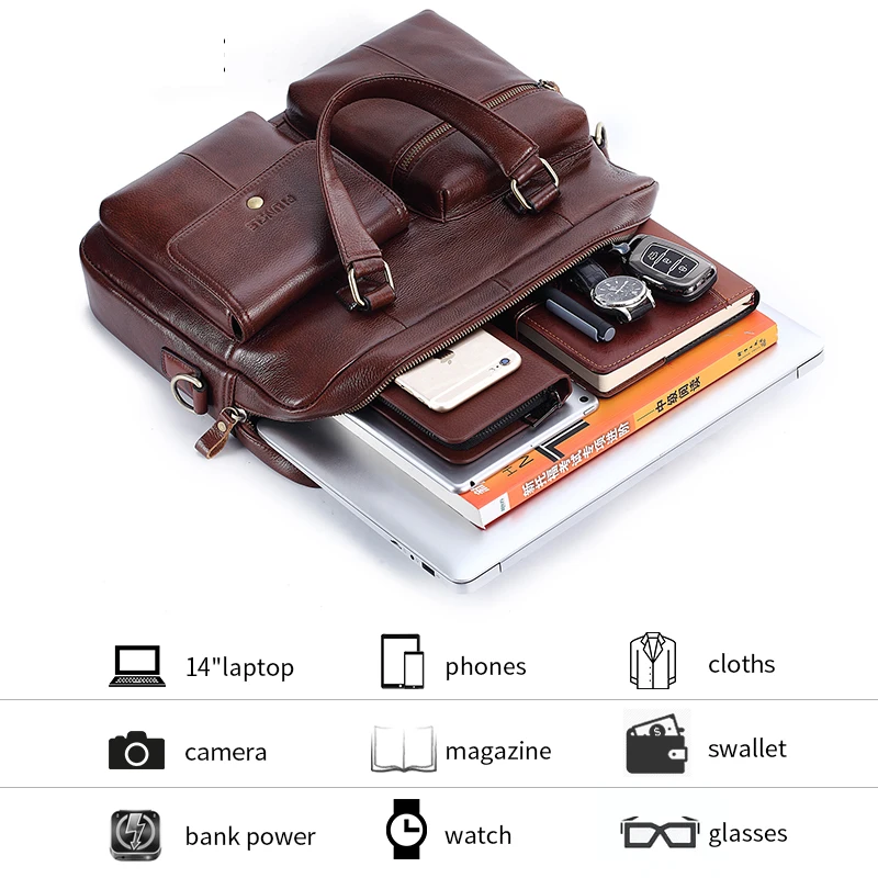 men travel handbag brand mens genuine leather bag 14 inch computeroffice laptop bags for men briefcases male messenger bags free global shipping