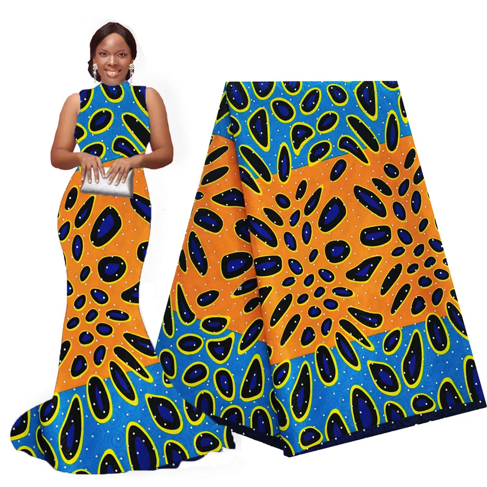 

African Wax Printed Fabrics with Stones New Arrival Wax Fabric Flower Design African Hollandis Fabric