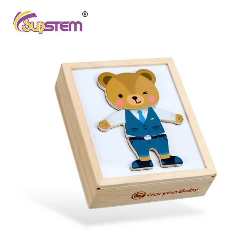 Деревянные игрушки обучающие Магнитные Головоломки милый мультяшный медведь