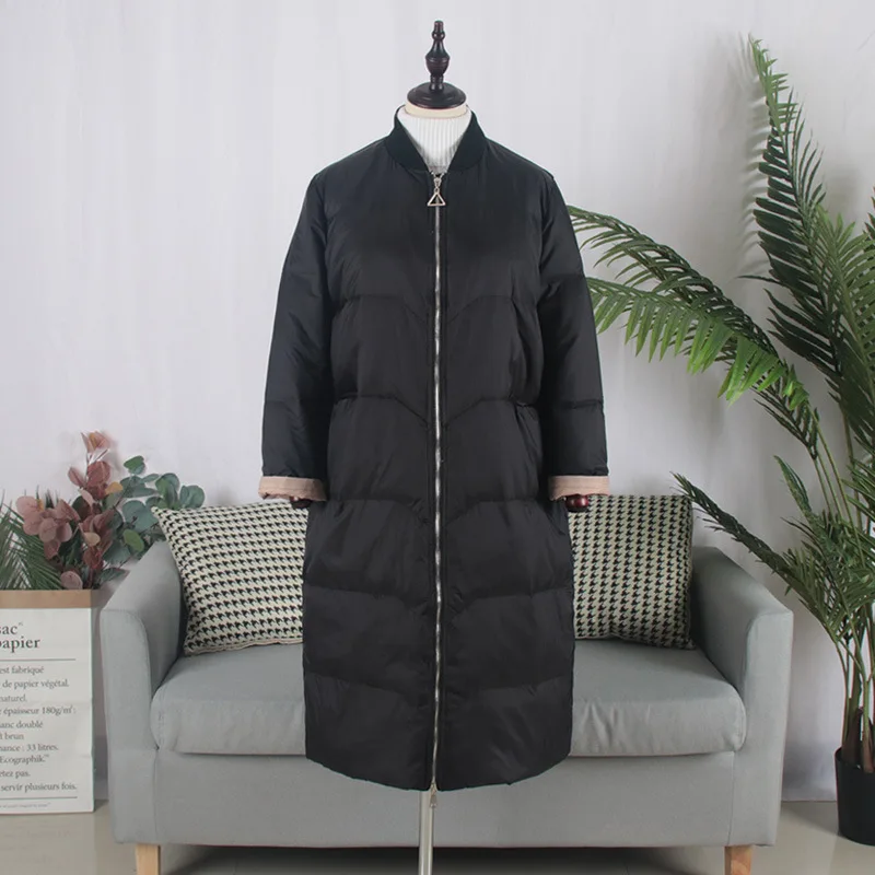 Black Schinteon/ корейский стиль, бейсбольная куртка-пуховик с капюшоном, пальто, свободная зимняя длинная верхняя одежда, 90% белый пуховик на утином пуху, больше размера - Цвет: Black