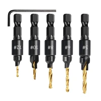 5pcs countersink drill woodworking drill bit set drilling pilot holes for screw sizes 5 6 8 10 12 with a wrench tools