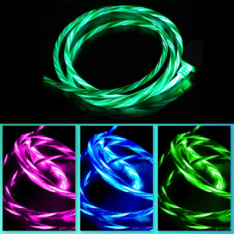 Стример кабель для быстрой зарядки Micro USB Type C светодиодный телефонный шнур Samsung S8