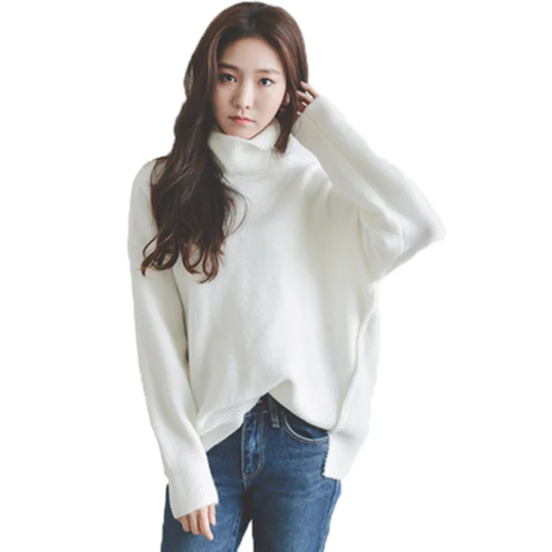 

Solid Color Women Spring Autumn Winter 2022 Feminina Outfit Knit White Turtle-Neck Pullovers Sweater Female A2512