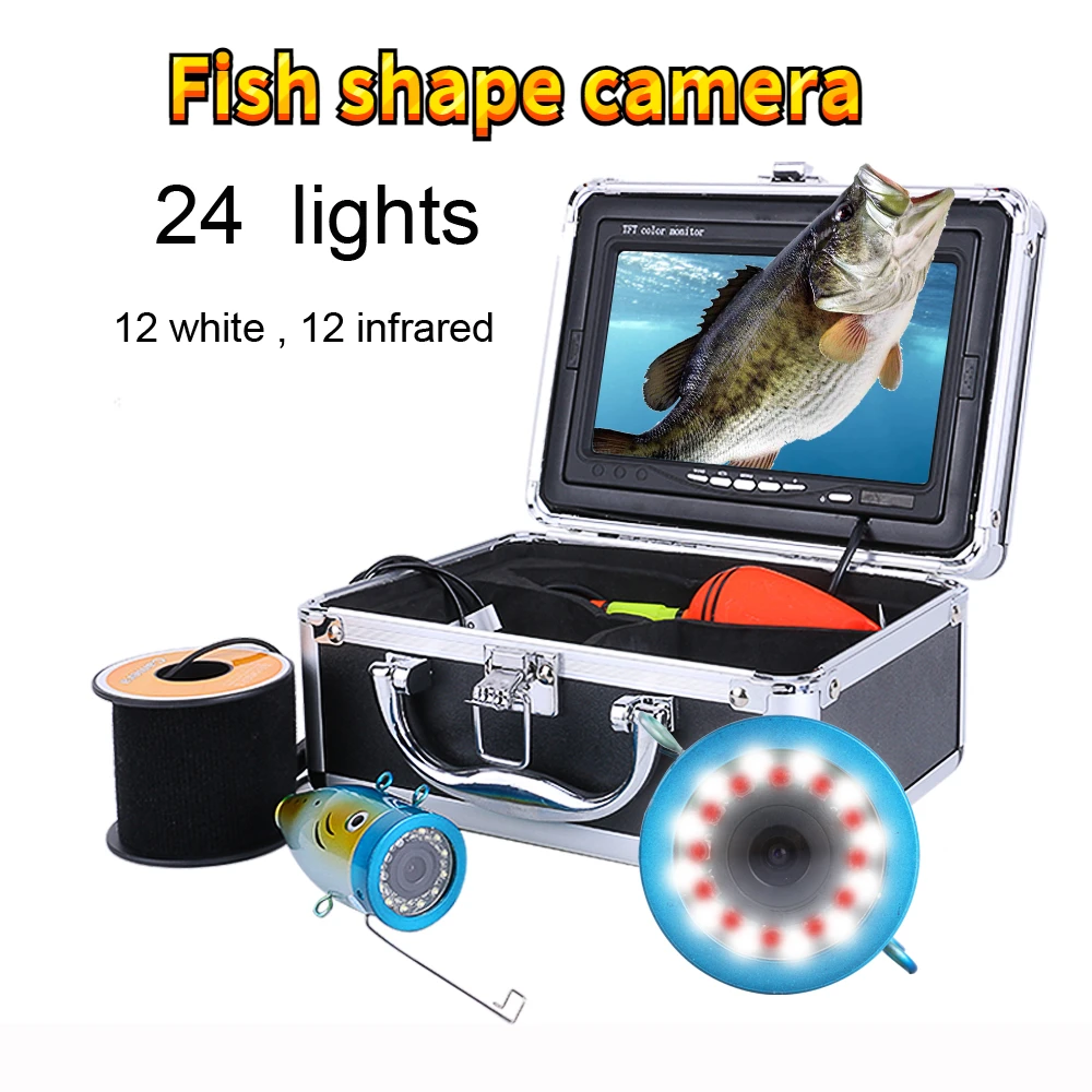 Скидка WF01B 7-дюймовый ЖК-монитор рыболокатор HD 1200TVL рыболовная камера водонепроницаемая подводная видеокамера с кабелем 30 М камера в форме рыбы DVR