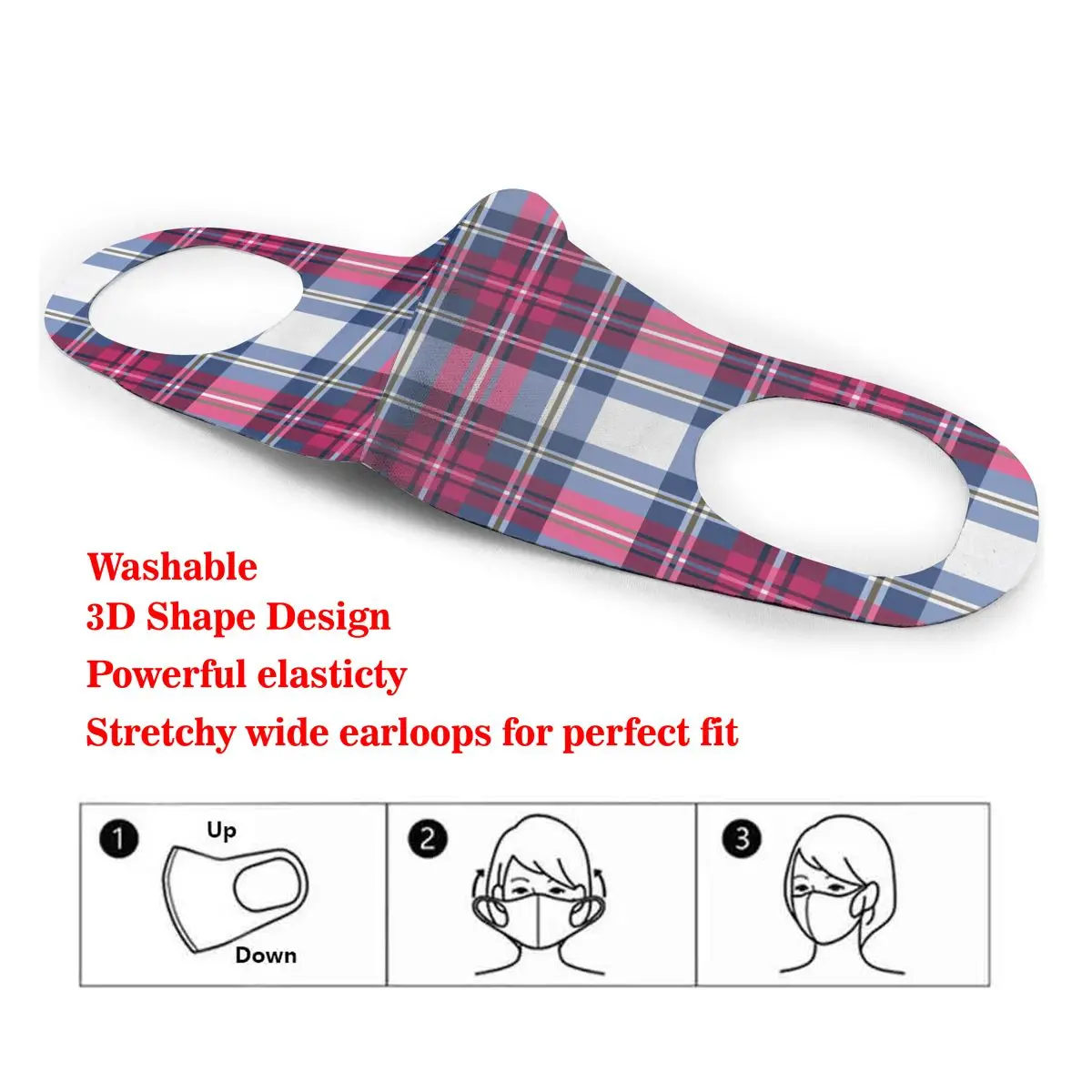 

Red Blue And White Stripes Laid Retro Print Dust Mask Mouth-Muffle Washable Fabric Adult Protective Face Windproof
