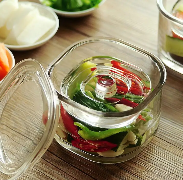 Кухонный стеклянный контейнер для пищевых продуктов японский Kimchi Mason Jar бытовой утолщенный один ночной маркер банки
