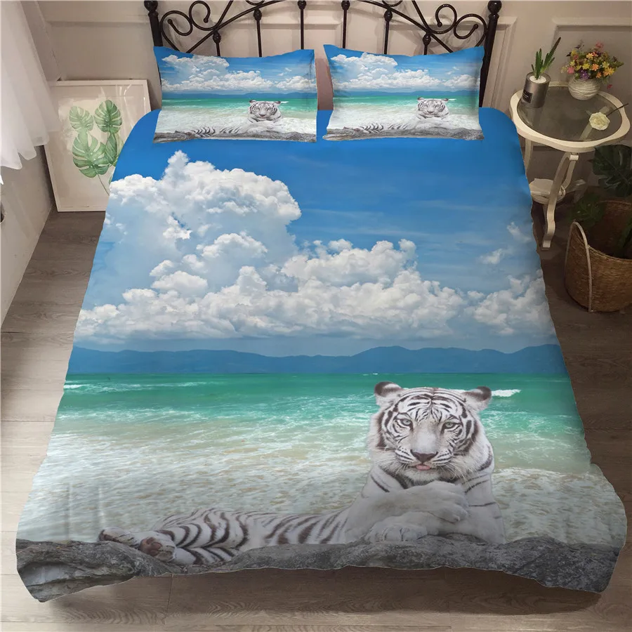 Комплект постельного белья с 3D принтом пододеяльник тигр домашний текстиль для