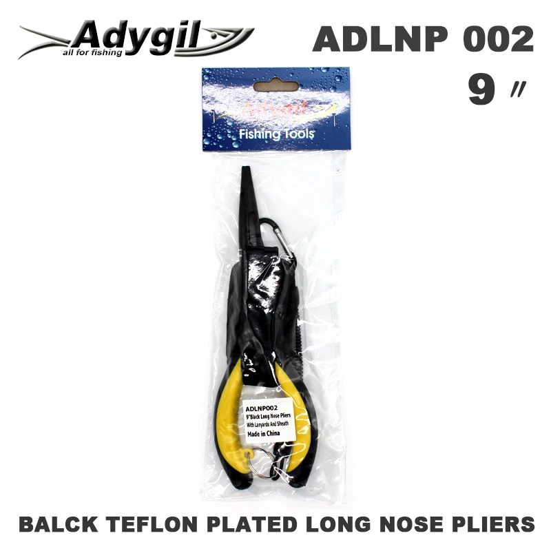 9 дюймовые черные плоскогубцы с длинным носом и ремешками для рыбалки ADLNP 002