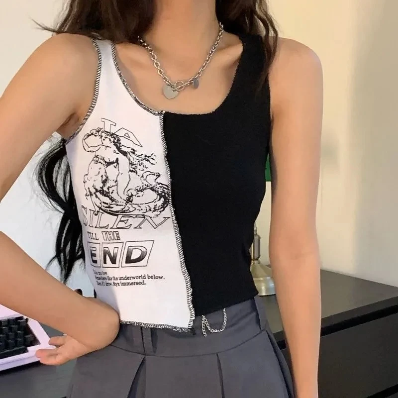 

summer Vest U-neck knitted vest women's thin short sexy Crop top Punk Vintage Clothes y2k tanks and camis Aesthetic clothing bar