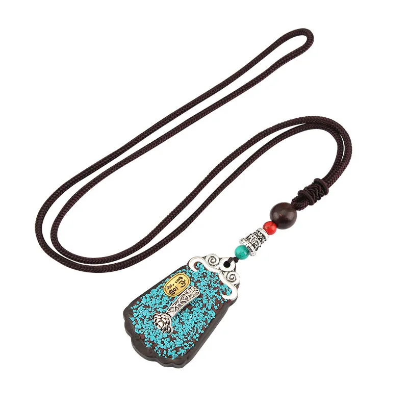 Ожерелье ручной работы из черного дерева с подвеской в виде цепи изображением