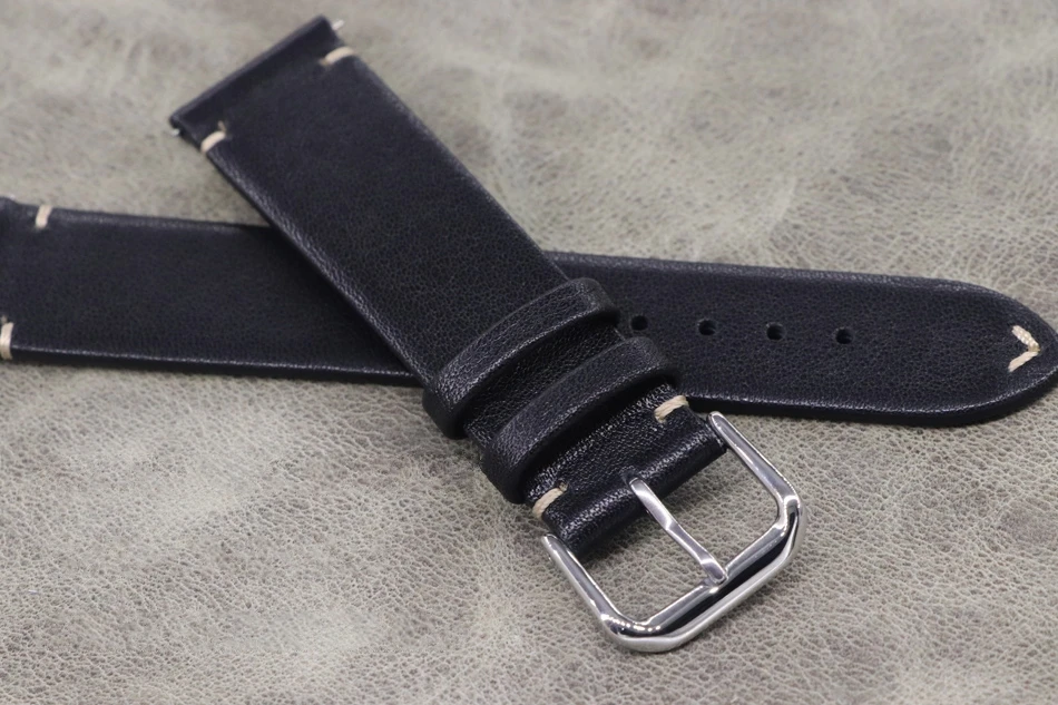 Handmade soft thin watch strap 18mm 19mm 20mm 21mm 22mm high quality Black Leather calfskin strap quick release strap  bracelet
