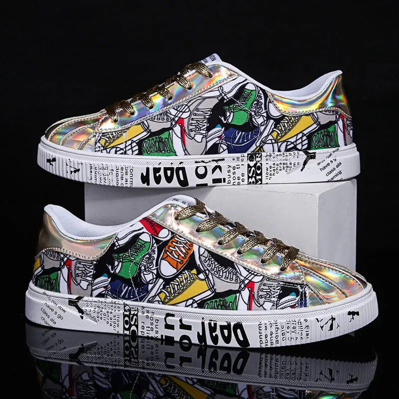 Fashion Graffiti Printed Golden Superstar Skate Sneakers Men Women Size 36-46 Classic Low Falt Glitter Shell Shoes Trainers Men