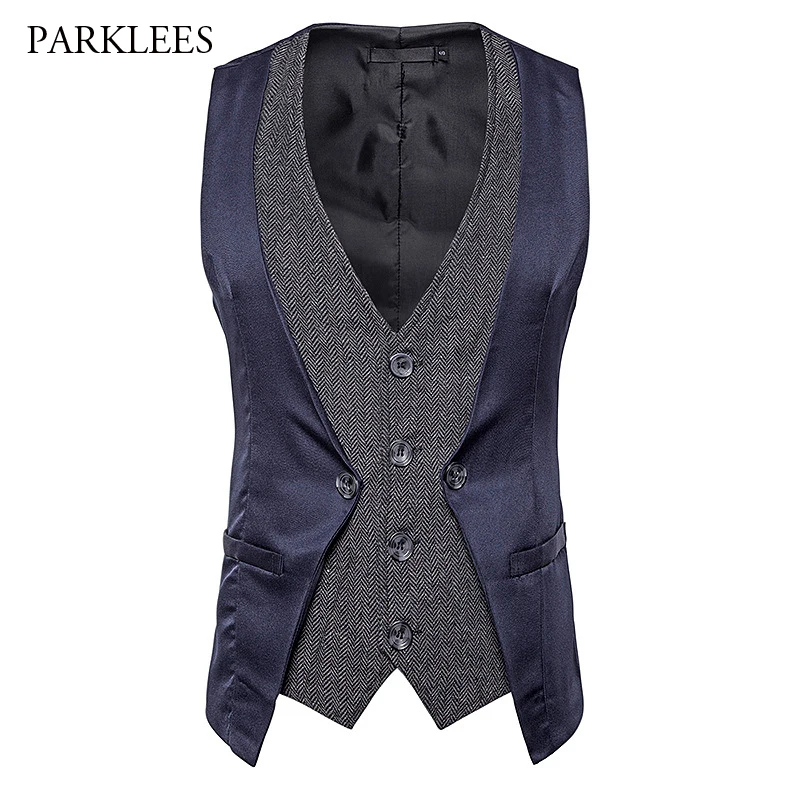 Жилет Мужской винтажный многослойный однобортный жилет в елочку для сцены клуба