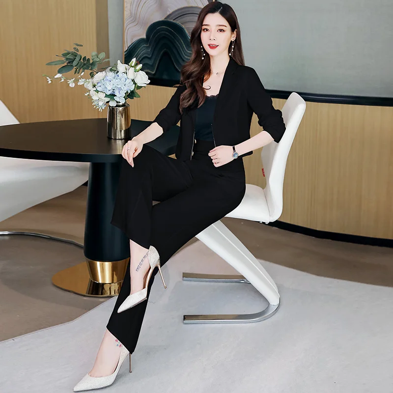 

Ladies two-piece spring 2021 fashion new style comfortable temperament high waist wide leg pants elegant lady small suit