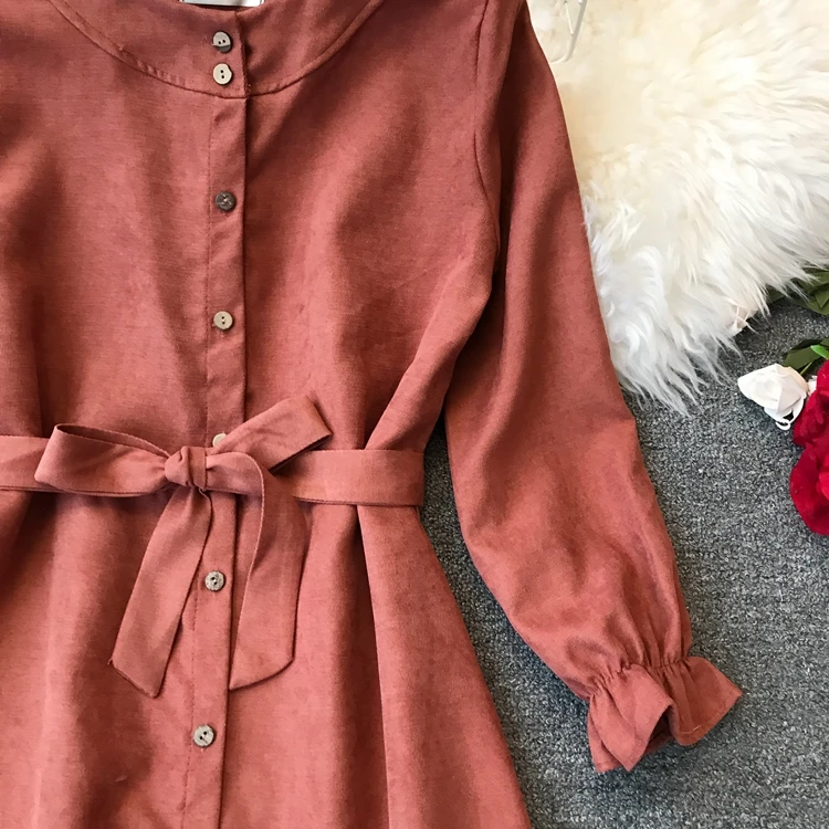 

fashion o neck long sleeve dress women spring full sleeve femme dress