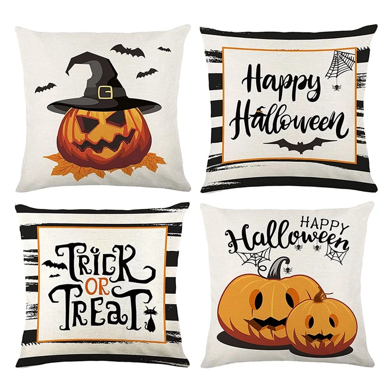 

Halloween Decorations Throw Pillow Covers 18X18 Set of 4 Halloween Decor Farmhouse Pumpkin Cushion Cover for Home
