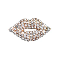 sexy crystal lip brooches for women suit fashion shirt lapel pins bride rhinsetone jewelry thorn needle badge clothing accessory