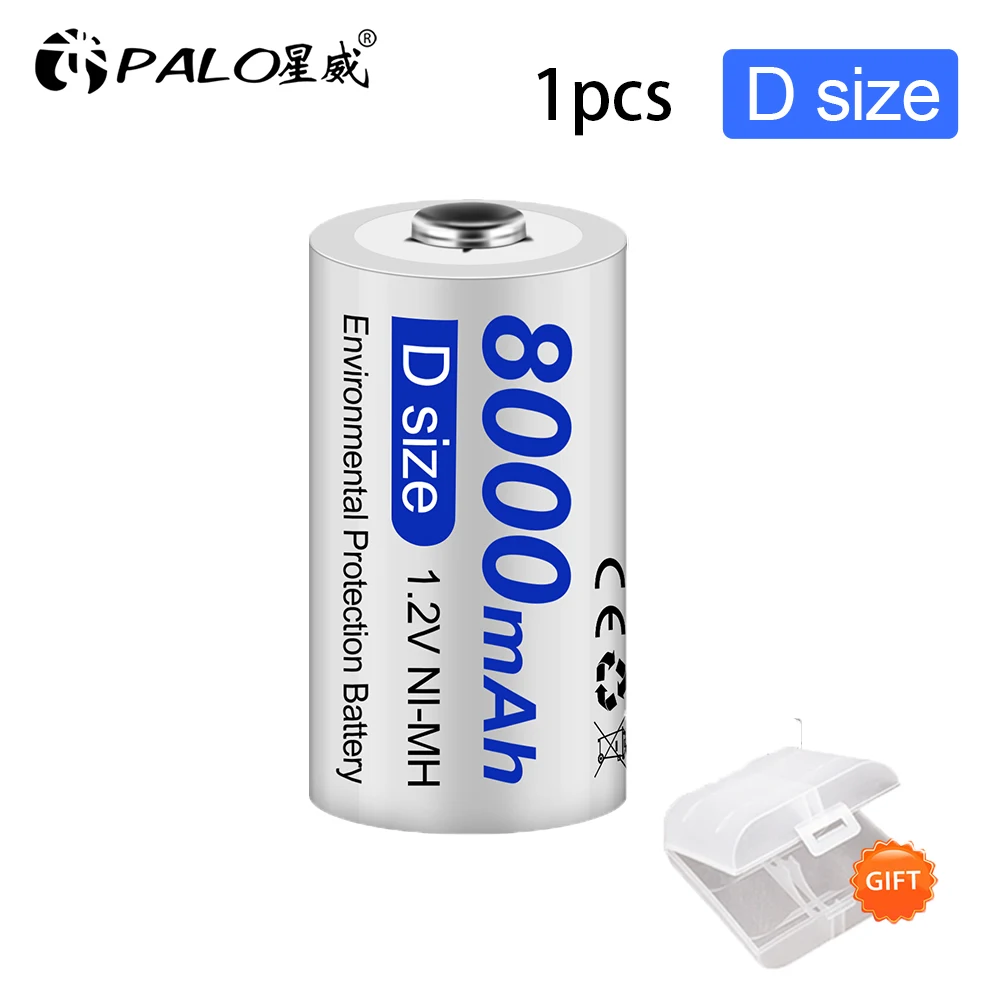 

PALO D Size R20 Rechargeable Battery 1.2V NIMH D Cell Batteries 8000mAh for Toys,Radio,Microphone,Gas Cooker D battery