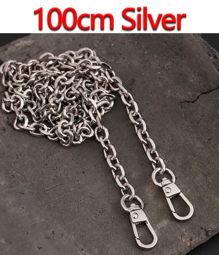 100cm Silver Светло 7 мм золото, пистолет черный, серебряный сменный кошелек цепь наплечный ремень через плечо для небольшой сумки, клатч Сумки DIY O цепи - Цвет: 100cm Silver