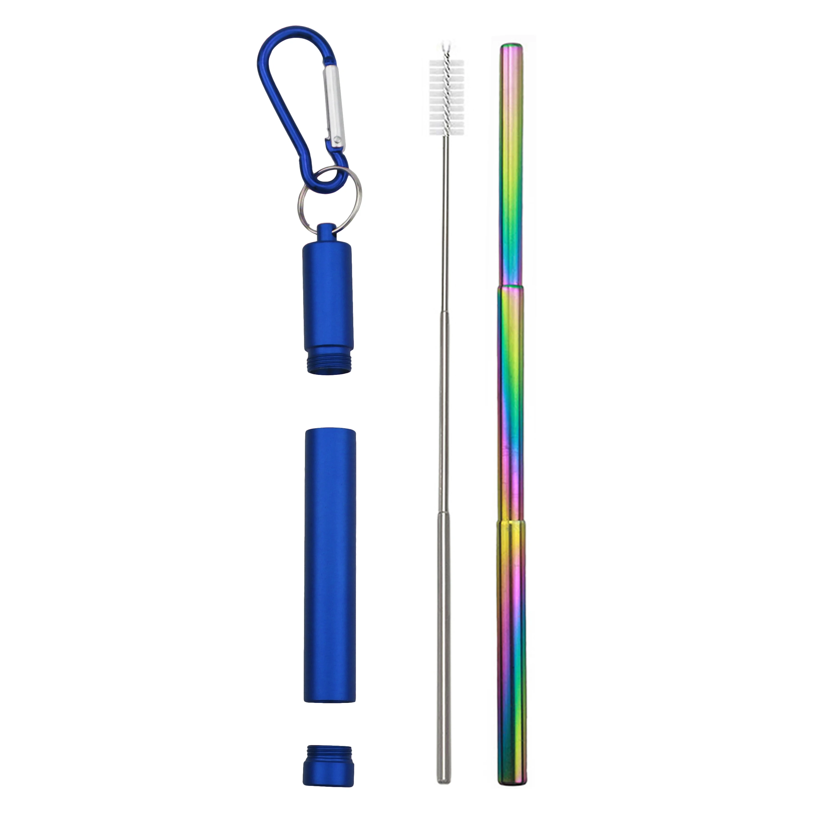 blue rainbow 1 комплект портативная телескопическая из нержавеющей стали соломенная Складная солома с 1 кистью и металлическим чехлом вечерние аксессуары - Цвет: blue rainbow