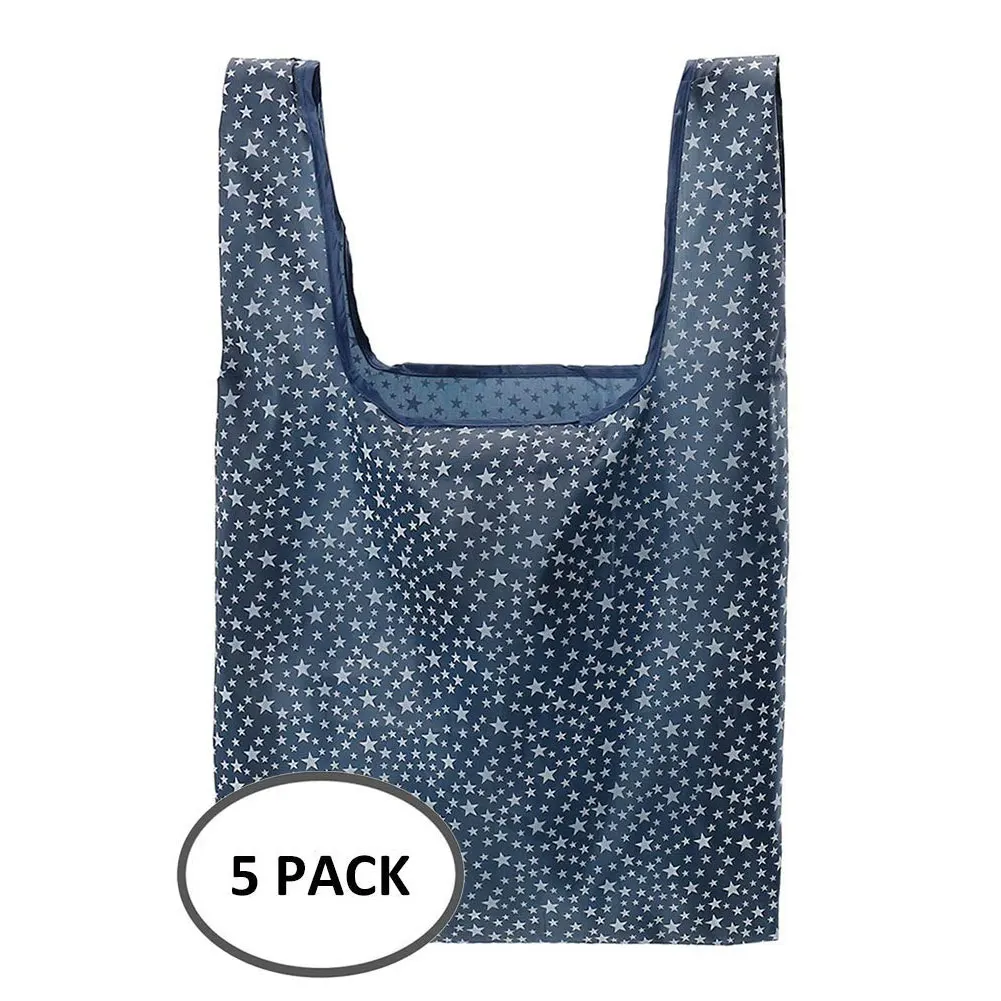 

5pcs Reusable Casual Grocery Bags Nylon Fabric Durable Large High Quality Foldable Shopping Grocery Totes Handbag Shoulder Bags