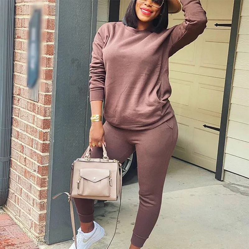 

Fall Winter Tracksuit Women Two Piece Outfits Long Sleeve Pullover Retro Top + Baggy Pants Lounge Home Wear Matching Sets