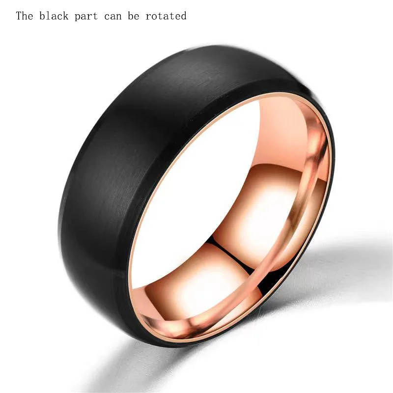 

Koaem 2021 Rose Gold Ring Spherical Stainless Steel Rotating Ring Spherical Brushed Black Rings Wedding Ring Pair
