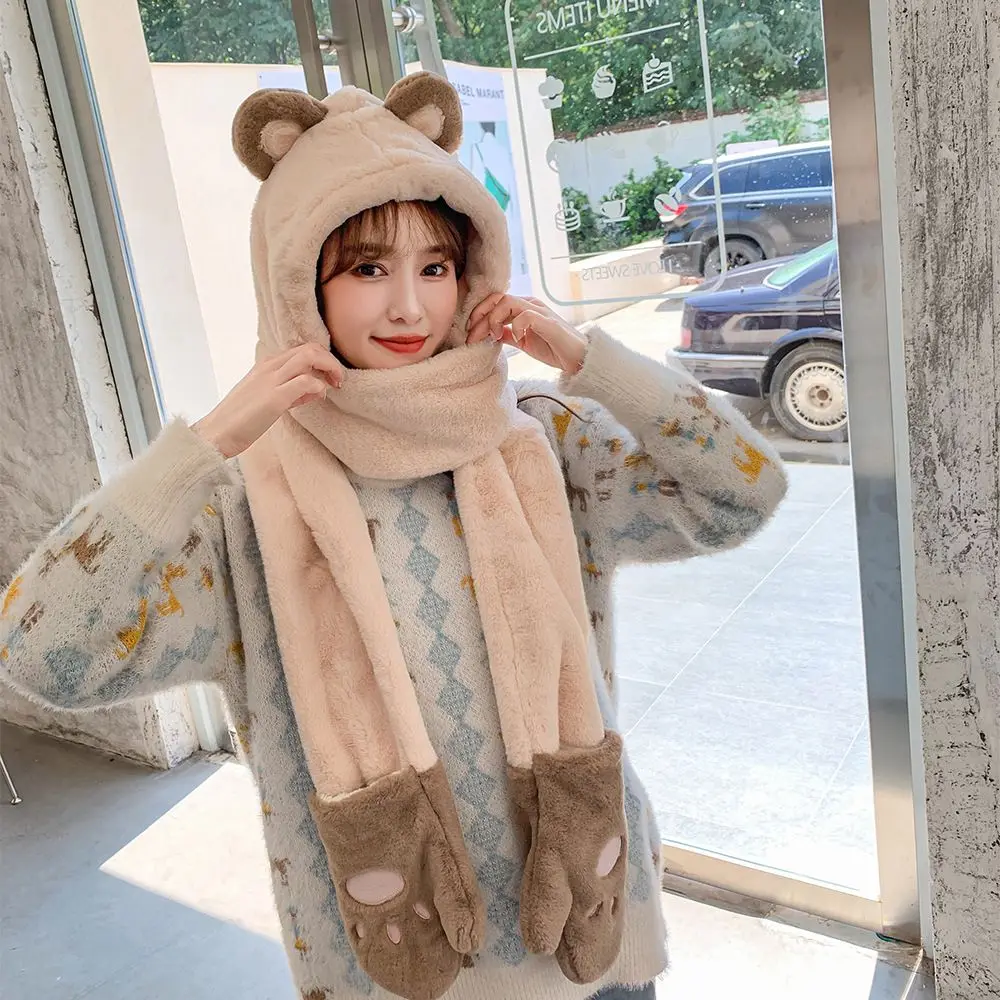 Зимняя утолщенная шапка все в одном шарф перчатки зимние шапки из трех частей