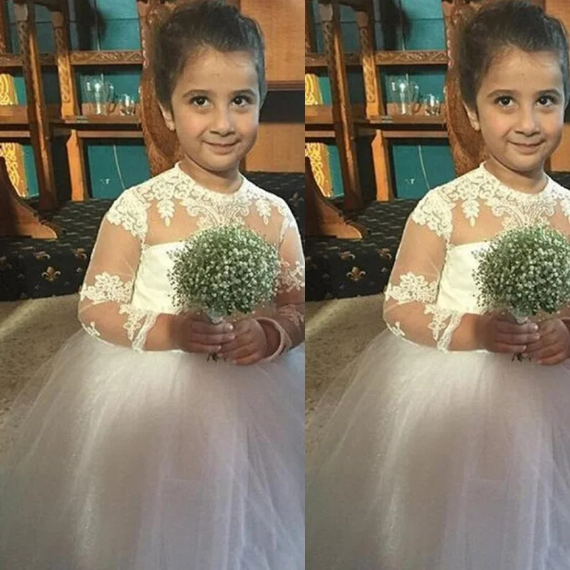 Платья с цветочным узором для девочек на свадьбу аппликация из белого кружева