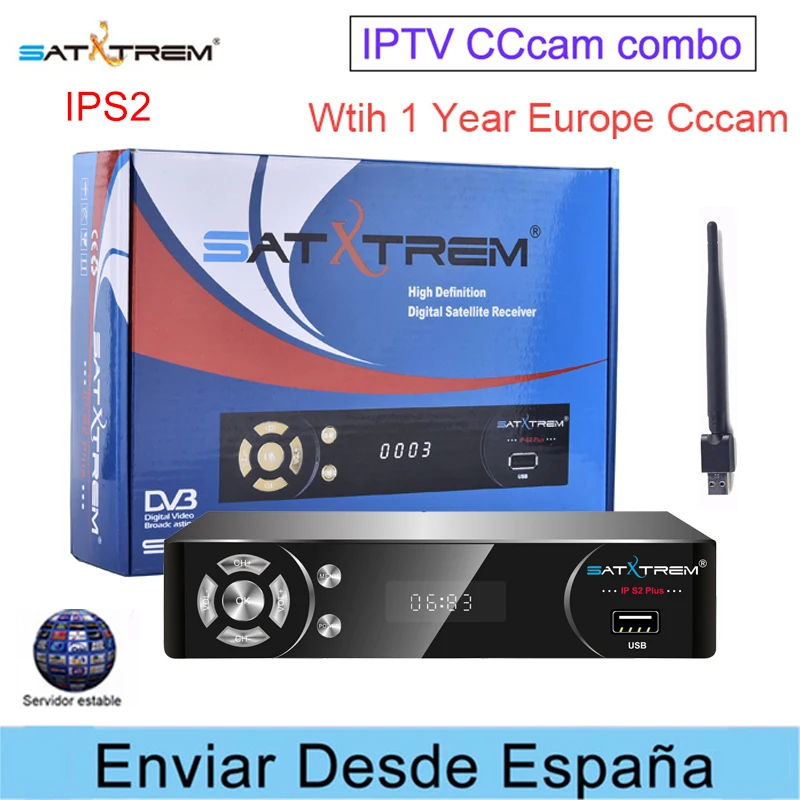 Satxtrem IPS2 DVB-S2 спутниковый ресивер IPTV Cam combo Receptor камера Испания Португалия 8 cline для 1 года Европа декодер