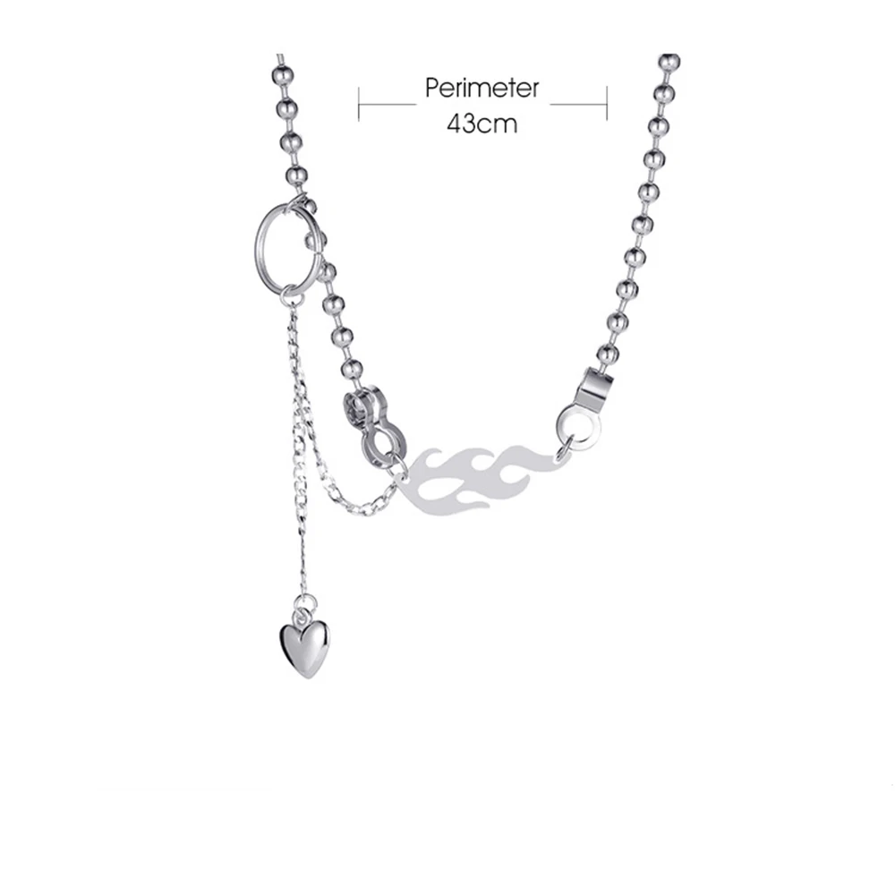 

Gothic Punk Style Fashion Grugne Fire Flame Alloy Beads Link Chain Necklace Hip Hop Heart Pendant Charms Choker Necklace Jewelry