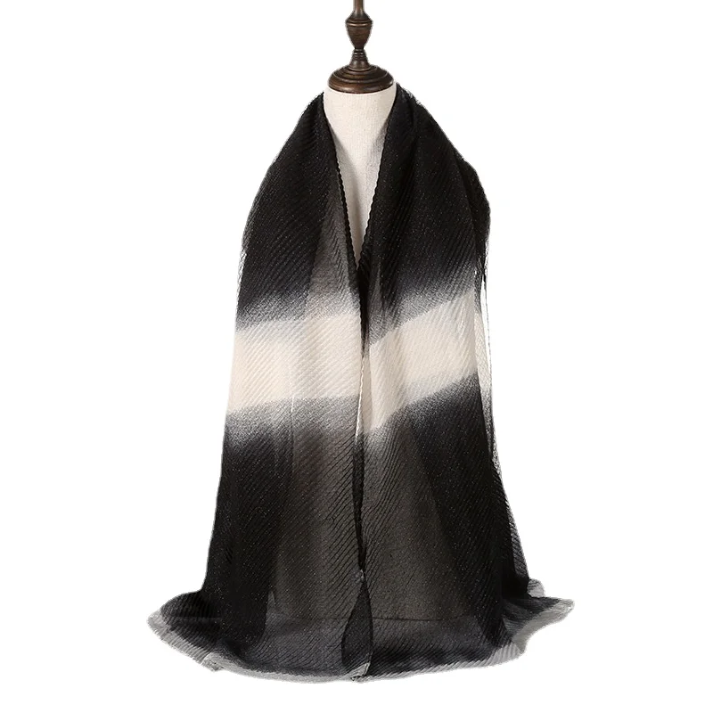 

Wrinkled Scarf Fashion Gradient Color Matching Pleated Scarf Shawl Headtie