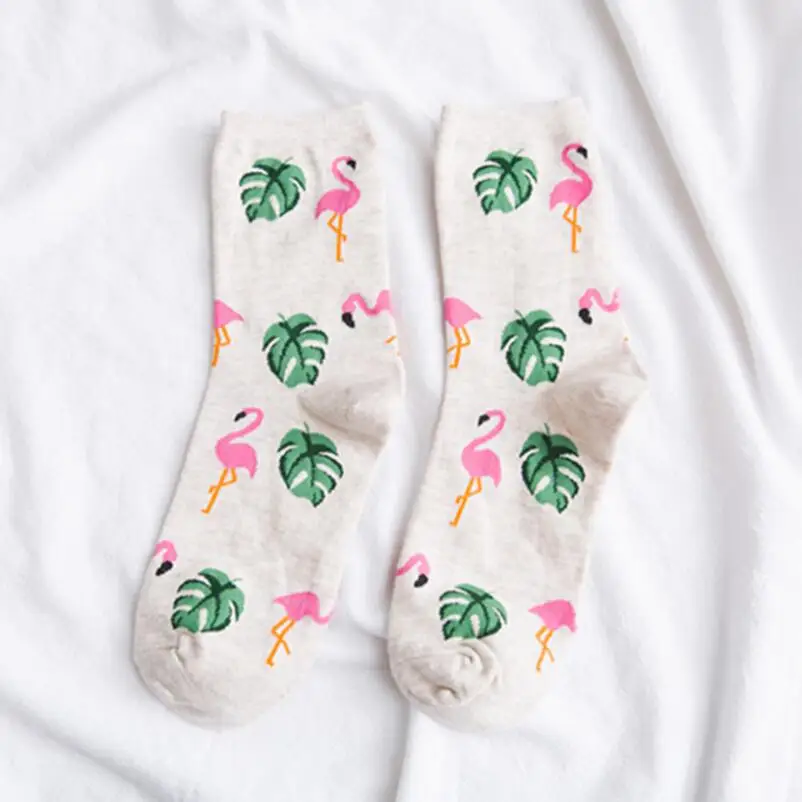 5 Pairs Girls Fox Plant Fruit Flamingo Printed Cotton Ankle Socks Crew Sock Women Warm Winter Floral Embroidered Ankle Socks