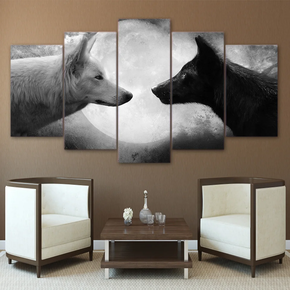 

Howling Wolf Painting Pictures Modular Canvas Art 5 Panel Animal Wolfs Posters and Print Wall Picture for Living Room Home Decor