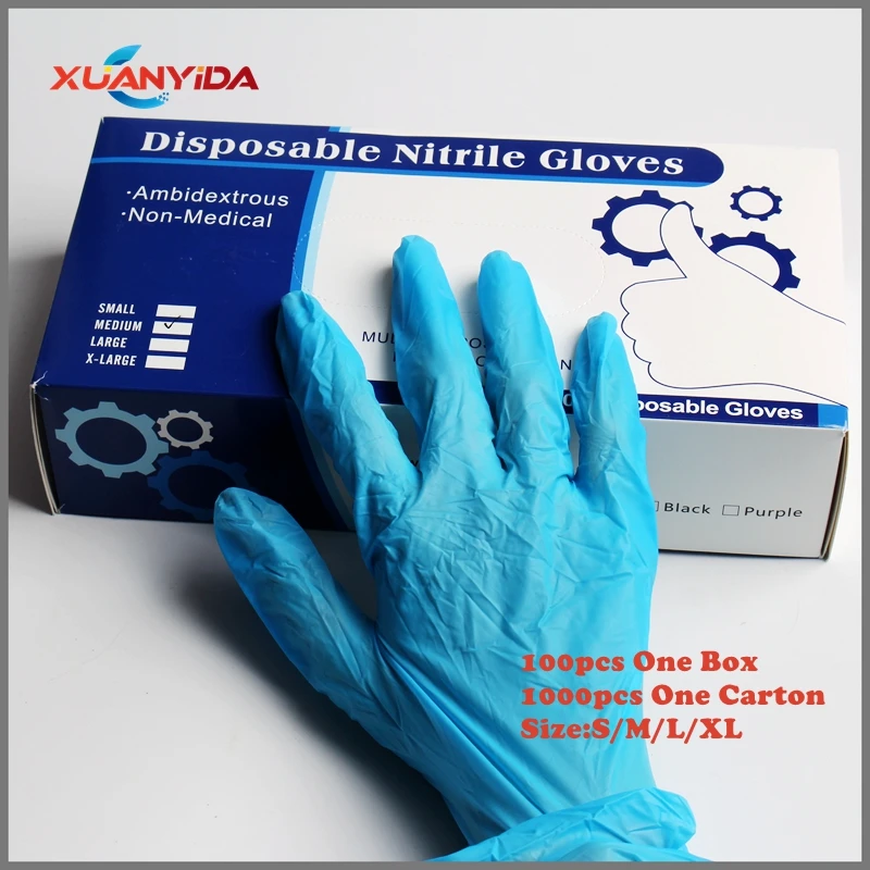 

Xuanyida Universal Non-Medical 100pcs/lot Blue Disposable Nitrile Gloves for Household Cleaning Work Food Safety Gloves Kitchen
