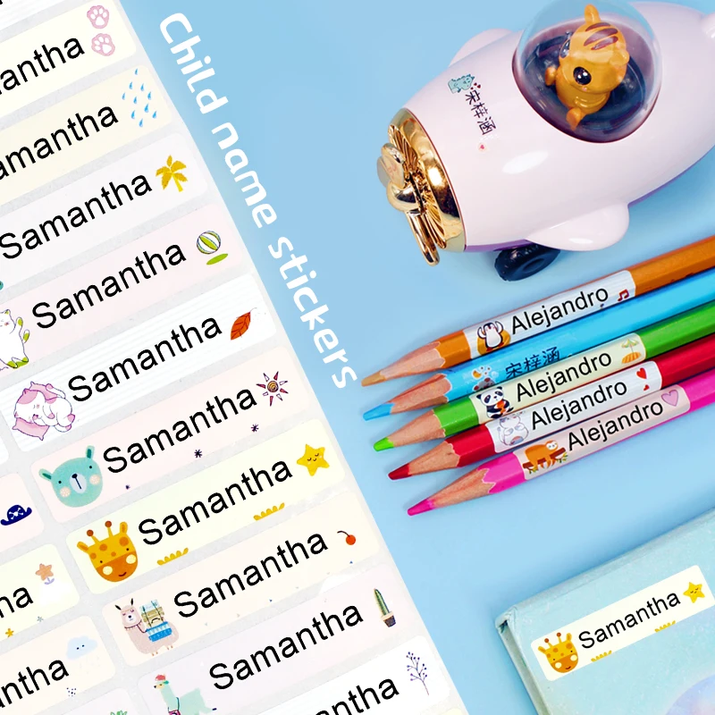Pegatinas personalizadas con nombre, etiquetas impermeables, para ni&ntilde;os, escuela, papeler&iacute;a, oficina, variedad de agua-0