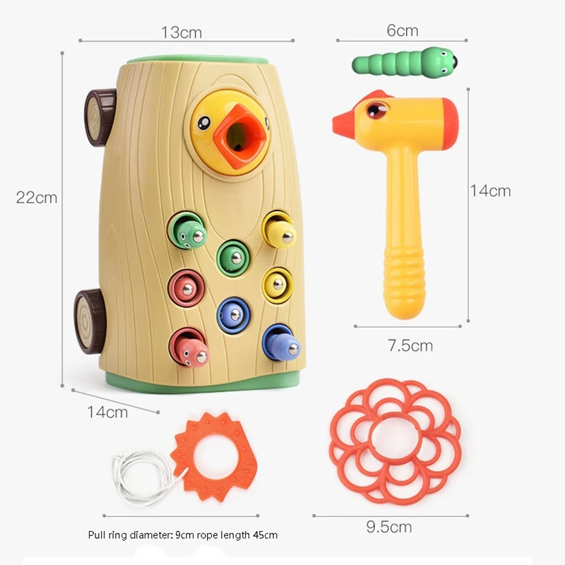 

Wooden pillar Magnetic Woodpecker Catch the Worms Toy Catching and Feeding Game Pretend Play Toy