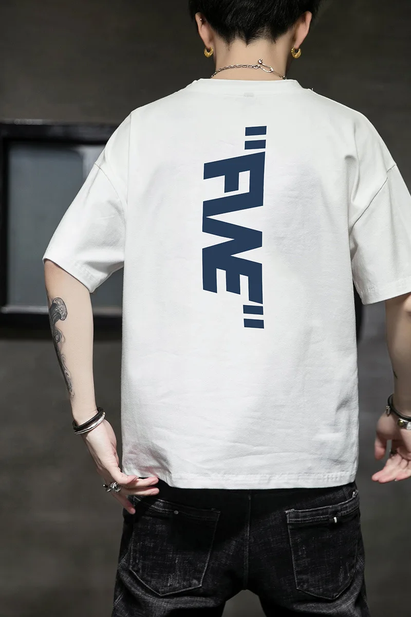 

Korean Style Fashion Short-Sleeved T-shirt Men's Fashion Brand Letter T-shirt Fat plus-Sized Large Size Loose Half Sleeve