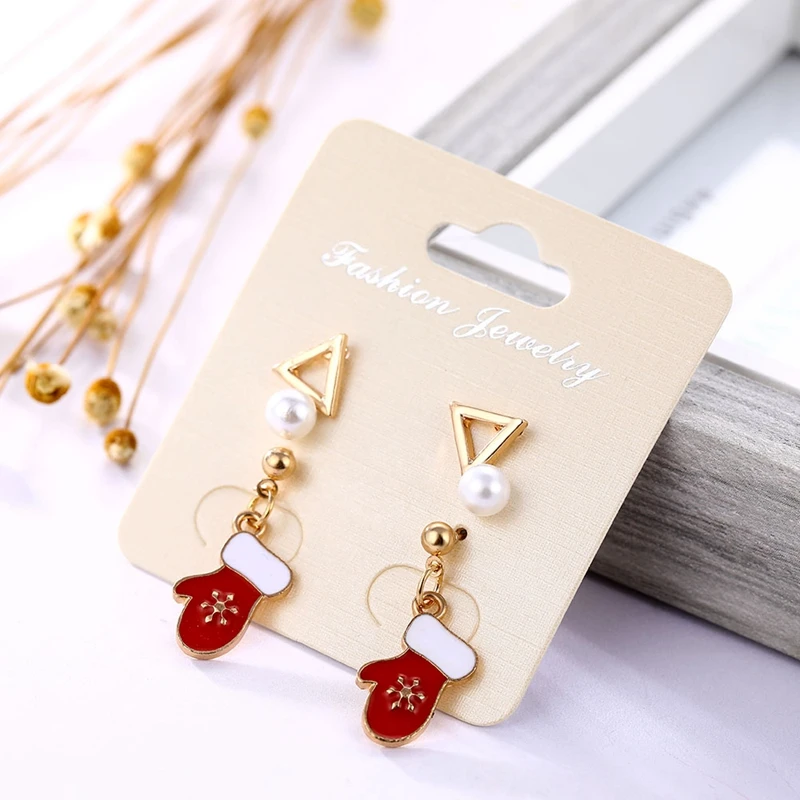 

3Pair New Earrings Crystal Snowman Jewelry Christmas Tree Stud Earring For Women Creative Party Accessories Girl Navidad Gifts