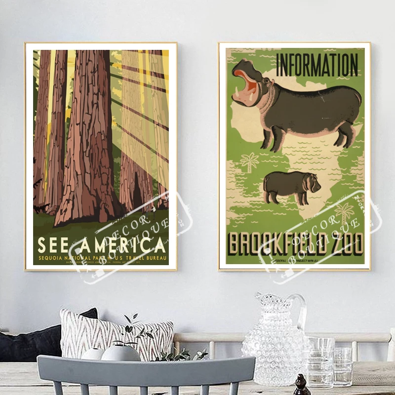 See America Sequoia National Park Vintage Retro Travel Kraft плакат декоративный DIY настенная полотняная