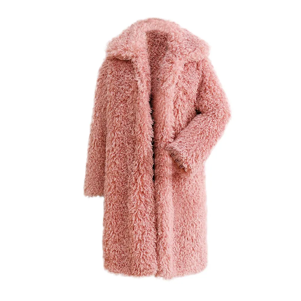 Pink Модное женское меховое пальто размера плюс, зимнее теплое плотное пальто, однотонное пальто, верхняя одежда, куртка, кардиган, повседневное пальто, casacas para mujer - Цвет: Pink