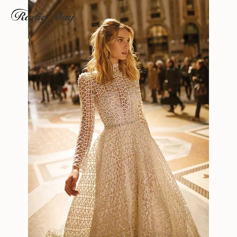 Сексуальное свадебное платье Berta с открытой спиной и длинным рукавом со шлейфом