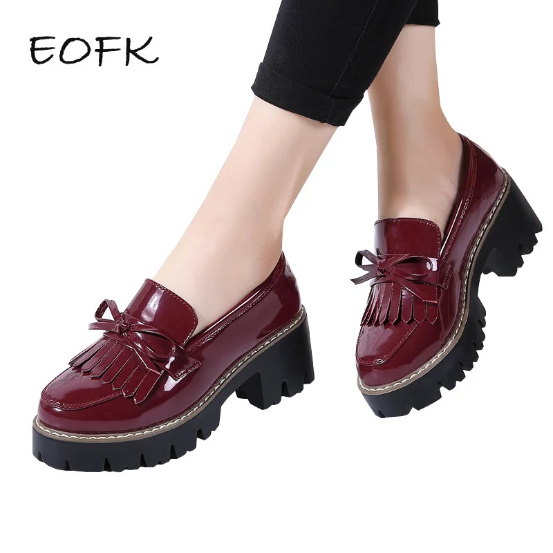 EOFK/Женская обувь осенние туфли лодочки на платформе из лакированной кожи без
