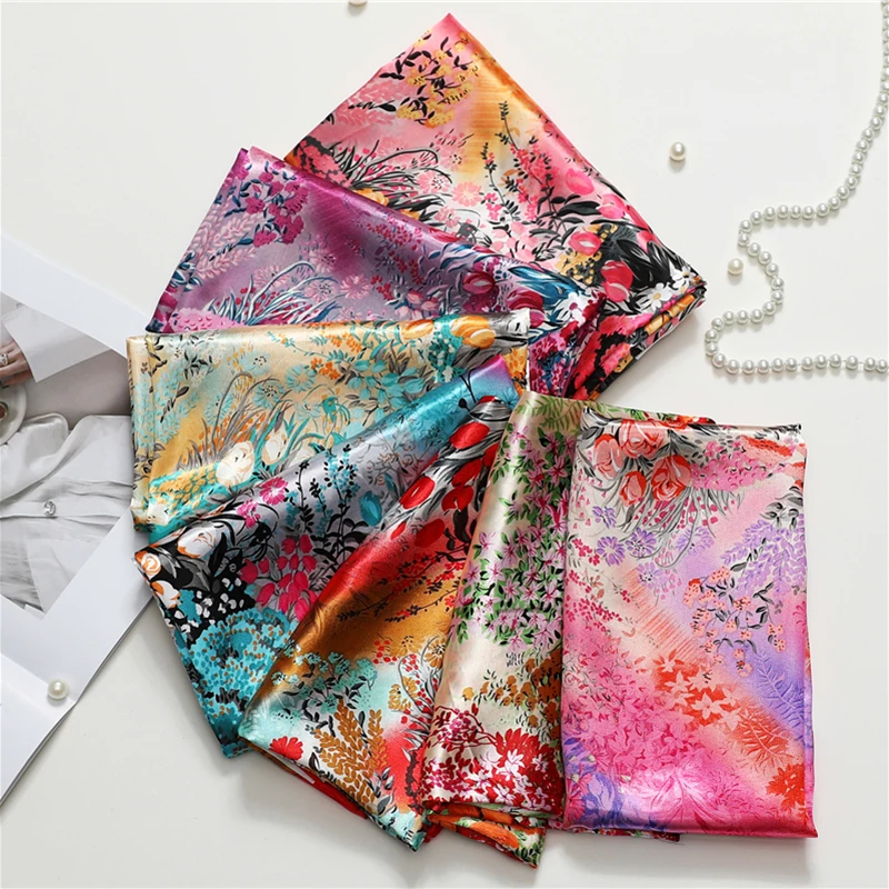 

Silk Square 90cm Scarf Summer Women Head Hijab Bandana Lady Hair Band Large Wraps Shawl Neckerchief Headband Female Foulard