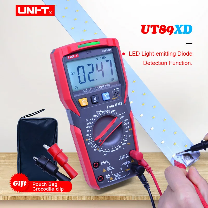 UNI-T UT89XD True RMS цифровой мультиметр; ac dc Вольт Ампер Ом метр; Емкость Сопротивление частоты светодиодный тестирование; Удержание данных/NCV