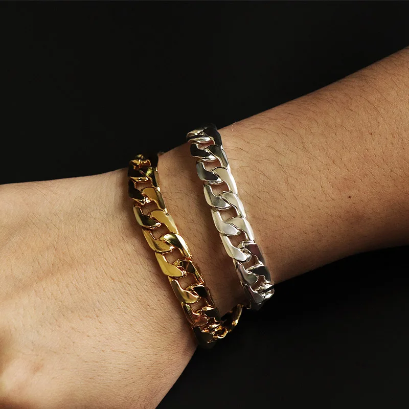 Мужской браслет с кубинскими звеньями Золотой/Серебряный цвет медный мужской s Wo