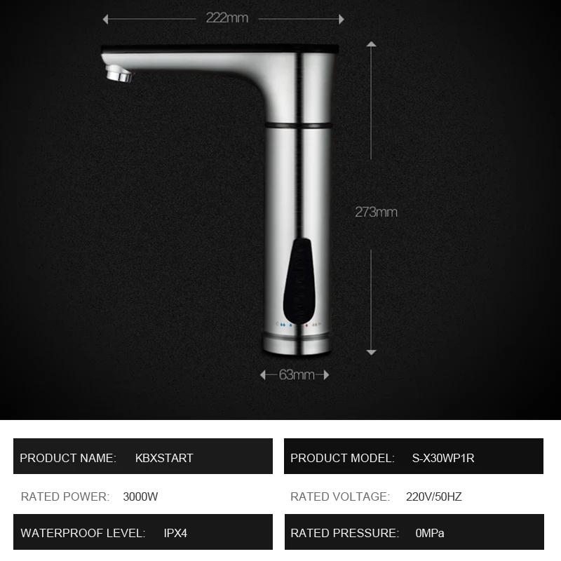 

3000W Electric Water Heater Tankless Water Faucet Hot Boiler Water Electric Heating Tap Element with Adjustable Temperature