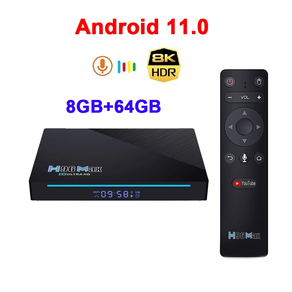 

H96 MAX RK3566 4 ядра Smart ТВ коробка Android 11,0 8 Гб 64 Гб 8K Media player H96 MAX-3566 ТВ коробка Декодер каналов кабельного телевидения, 4 Гб оперативной памяти, 32 Гб ...