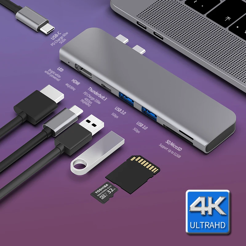 USB 3,1 type-C концентратор к HDMI адаптер 4K Thunderbolt 3 USB C концентратор с концентратором 3,0 TF sd-ридер слот PD для MacBook Pro/Air /