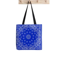 2021 shopper bandana blue flower print tote bag women harajuku shopper handbag girl shoulder shopping bag lady canvas bag